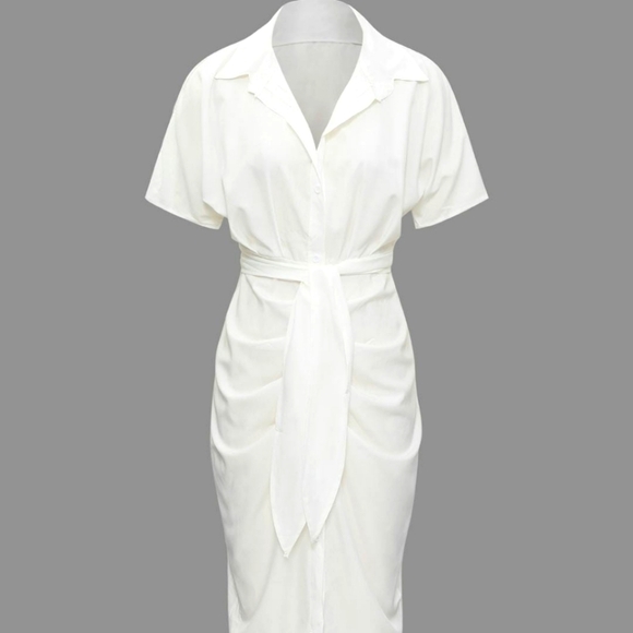 Button Up Belted Midi Shirt Dress - Micas - Picture 1 of 6